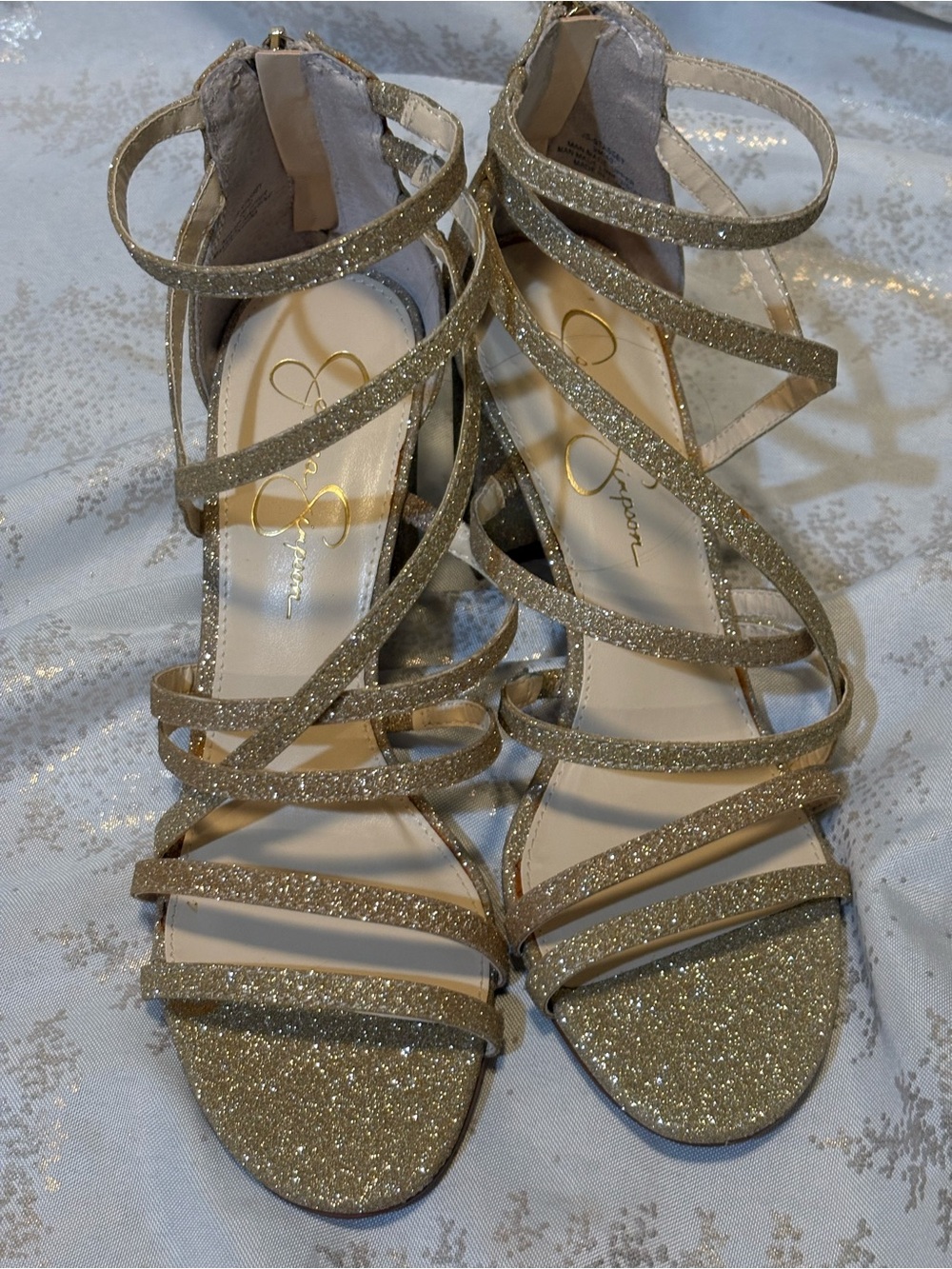 Jessica Simpson Glitter Strappy Gold Heels